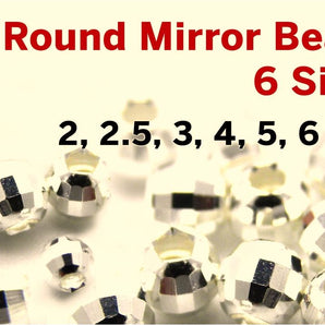 Sterling Silver Round Mirror Beads, 6 Sizes, (SS/2012)