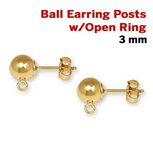 14K Gold Filled Earring Posts 3 mm Ball, 1 Pair, 2 Pcs, (SS/331) - Beadspoint