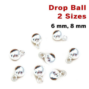 Sterling Silver Drop Ball, 2 Sizes, (SS/500)