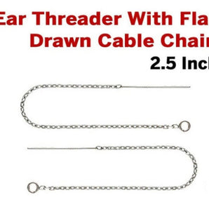 Sterling Silver Earring Threader With Flat Drawn Cable Chain, 2.5 Inch, (SS/502)