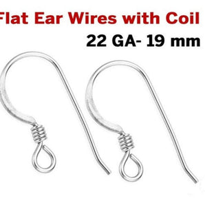 Sterling Silver Flat Ear Wires With Coil, (SS/696)