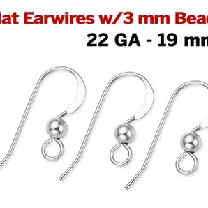 Sterling Silver Flat Earwires With 3 mm Bead, (SS/703)