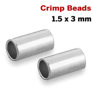 Sterling Silver Crimp Beads, 1.5x3 mm, (SS/752/1.5x3)