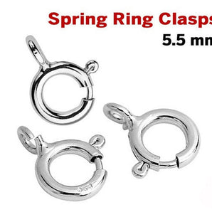 Sterling Silver Spring Ring Clasps, Closed Ring Attached,5.5 mm  (SS/840/5.5C)