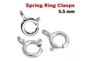 Sterling Silver Spring Ring Clasps, Closed Ring Attached,5.5 mm  (SS/840/5.5C)