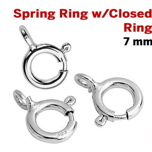 Sterling Silver Spring Ring Clasps, Closed Ring Attached,7 mm  (SS/840)