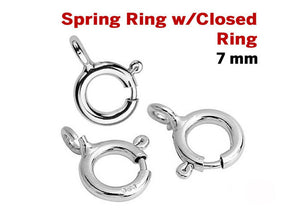 Sterling Silver Spring Ring Clasps, Closed Ring Attached,7 mm  (SS/840)
