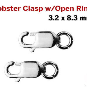 Sterling Silver Lobster Clasp Open Ring Attached, 3.2x8.3 mm (SS/850/3x8)