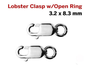 Sterling Silver Lobster Clasp Open Ring Attached, 3.2x8.3 mm (SS/850/3x8)