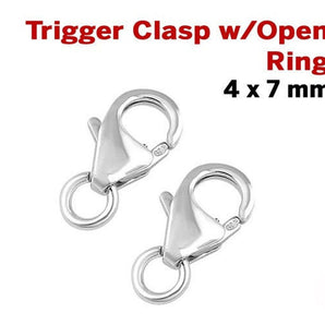 Sterling Silver Trigger Clasp With Open Ring Attached,4X7 mm  (SS/857)