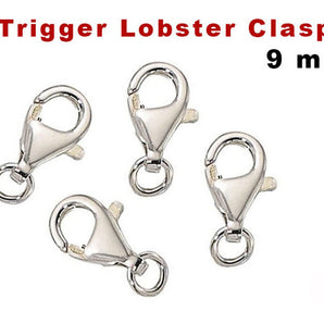 5Pcs, Sterling Silver Trigger Lobster Clasps 9mm, (SS/857)