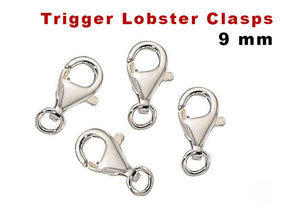 5Pcs, Sterling Silver Trigger Lobster Clasps 9mm, (SS/857)