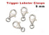 5Pcs, Sterling Silver Trigger Lobster Clasps 9mm, (SS/857)