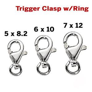 Sterling Silver Trigger Clasp w/Ring, 3 Sizes, Wholesale Bulk Pricing, (SS/876)