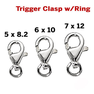 Sterling Silver Trigger Clasp w/Ring, 3 Sizes, Wholesale Bulk Pricing, (SS/876)