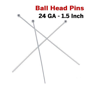 10 Pcs, Sterling Silver Ball Head Pins, 1.5 Inch 24 GA, (SS/B24/1.5)