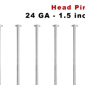 10 Pcs, Sterling Silver Head Pins, 1.5 Inch 24 GA, (SS/H24/1.5)