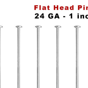 10 Pcs, Sterling Silver 24 Gauge Flat Headpins, 1 inch, (SS/H24/1)