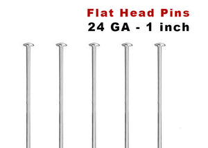 10 Pcs, Sterling Silver 24 Gauge Flat Headpins, 1 inch, (SS/H24/1)