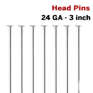 10 Pcs, Sterling Silver Head Pins, 3 Inch 24 GA (SS/H24/3)