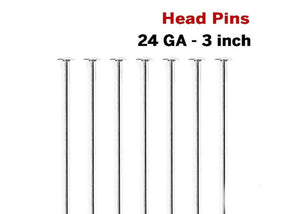 10 Pcs, Sterling Silver Head Pins, 3 Inch 24 GA (SS/H24/3)