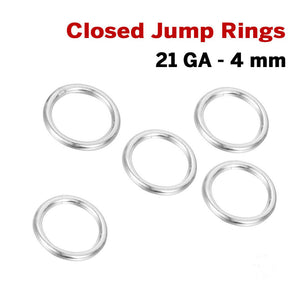 25 Pcs, 925 Sterling Silver 4 mm Closed Jump Rings 21 Gauge, (SS/JR21/C)