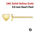 1 Pair, 14k Solid Yellow Gold Heart Post Earring, 3.5 mm, (SG-100)