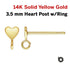 1 Pair, 14k Solid Yellow Gold Heart Post w/Ring, 3.5 mm, (SG-101)