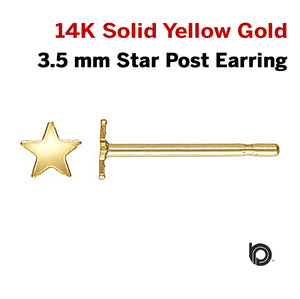 1 Pair, 14k Solid Yellow Gold Star Post Earring, 3.5 mm, (SG-102) - Beadspoint
