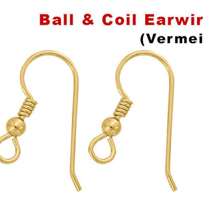 Sterling Silver Vermeil Earwire w/ Coil and 3 mm Bead, (VM-703)