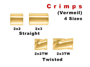 Sterling Silver Vermeil Straight/ Twisted Crimp Beads, 4 Sizes, (VM-752)