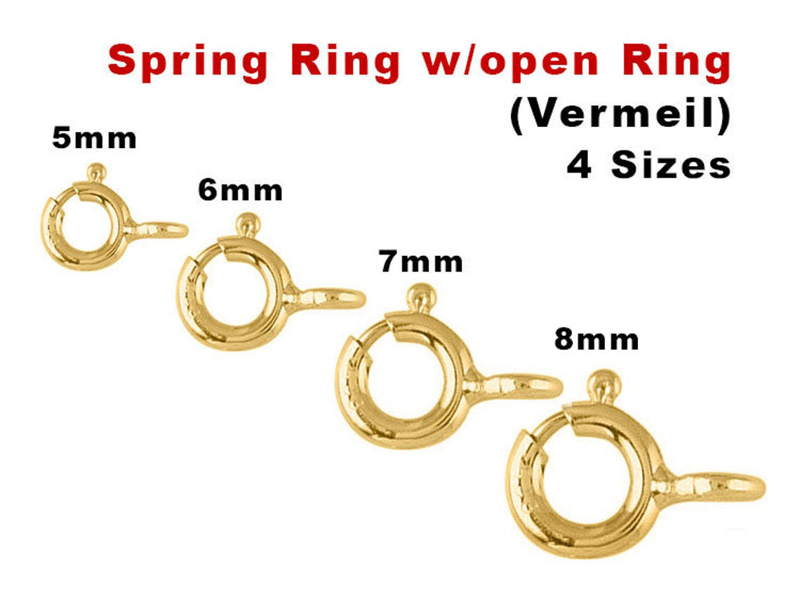 implicitte Blændende Hoved Sterling Silver Vermeil Spring Ring Clasp w/open rings, 4 Sizes, (VM-840)