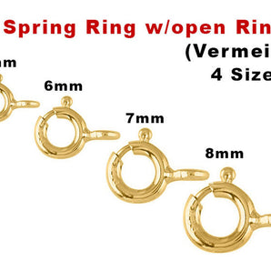 Sterling Silver Vermeil Spring Ring Clasp w/open rings, 3 Sizes, (VM-840)