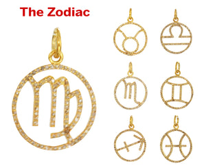 Pave Diamond Zodiac Sign Pendants, (DPS-101)