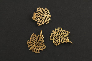 24K Gold Vermeil Over Sterling Silver Carved-Out Autumn Leaf Charm -- VM/CH4/CR77 - Beadspoint
