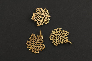 24K Gold Vermeil Over Sterling Silver Carved-Out Autumn Leaf Charm -- VM/CH4/CR77 - Beadspoint