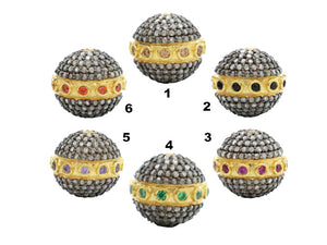 Pave Diamond Two Tone bead with Sapphire, Multiple Colors, (DB-102)