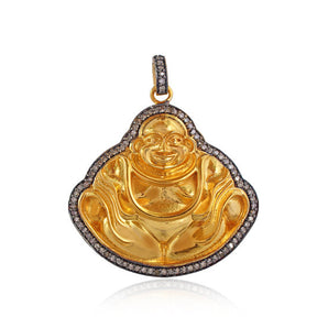 Pave Diamonds Golden Lucky Buddha Pendant, (DPL-2386) - Beadspoint