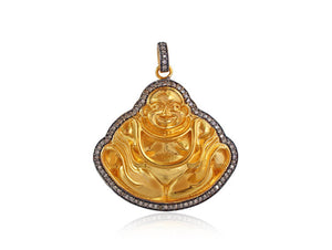 Pave Diamonds Golden Lucky Buddha Pendant, (DPL-2386) - Beadspoint