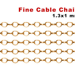 Gold Filled Fine Cable Chain, 1.3x1 mm, (GF-016)