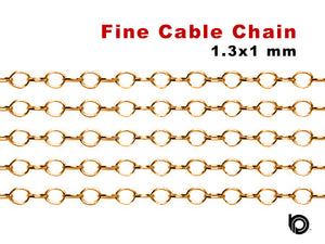 Gold Filled Fine Cable Chain, 1.3x1 mm, (GF-016)