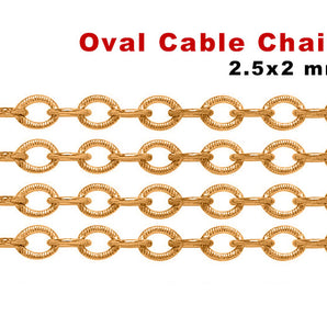 14K Gold Filled Etched Textured Oval Cable Chain, 2.5x2 mm, (GF-114)