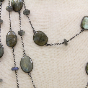 Labradorite Oval Faceted Bezel Chain, (BC-LAB-49) - Beadspoint