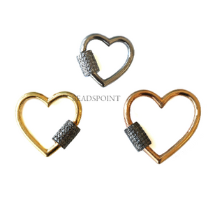 Pave Diamond Heart Screw Lobster Clasp, Carabiner Lock, (DC-81) - Beadspoint
