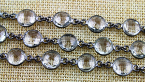 Rock Crystal Faceted  Puff Coin Bezel Chain, (BC-CRY-130) - Beadspoint