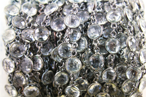Rock Crystal Faceted  Puff Coin Bezel Chain, (BC-CRY-130) - Beadspoint