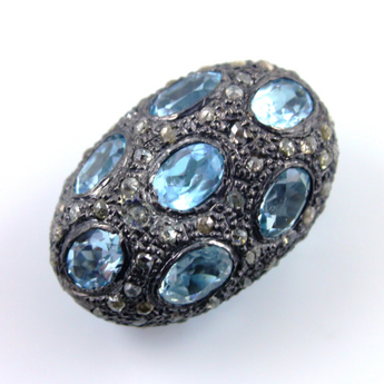 Pave Diamond Aquamarine Bead, (DF-BD-200) - Beadspoint