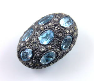 Pave Diamond Aquamarine Bead, (DF-BD-200) - Beadspoint