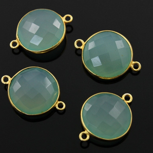 Aqua Chalcedony Faceted Coin Shape Bezel Connector, (BZC7293) - Beadspoint