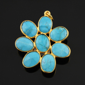 Turquoise Fancy Flower Pendant , (FLR-107/B) - Beadspoint